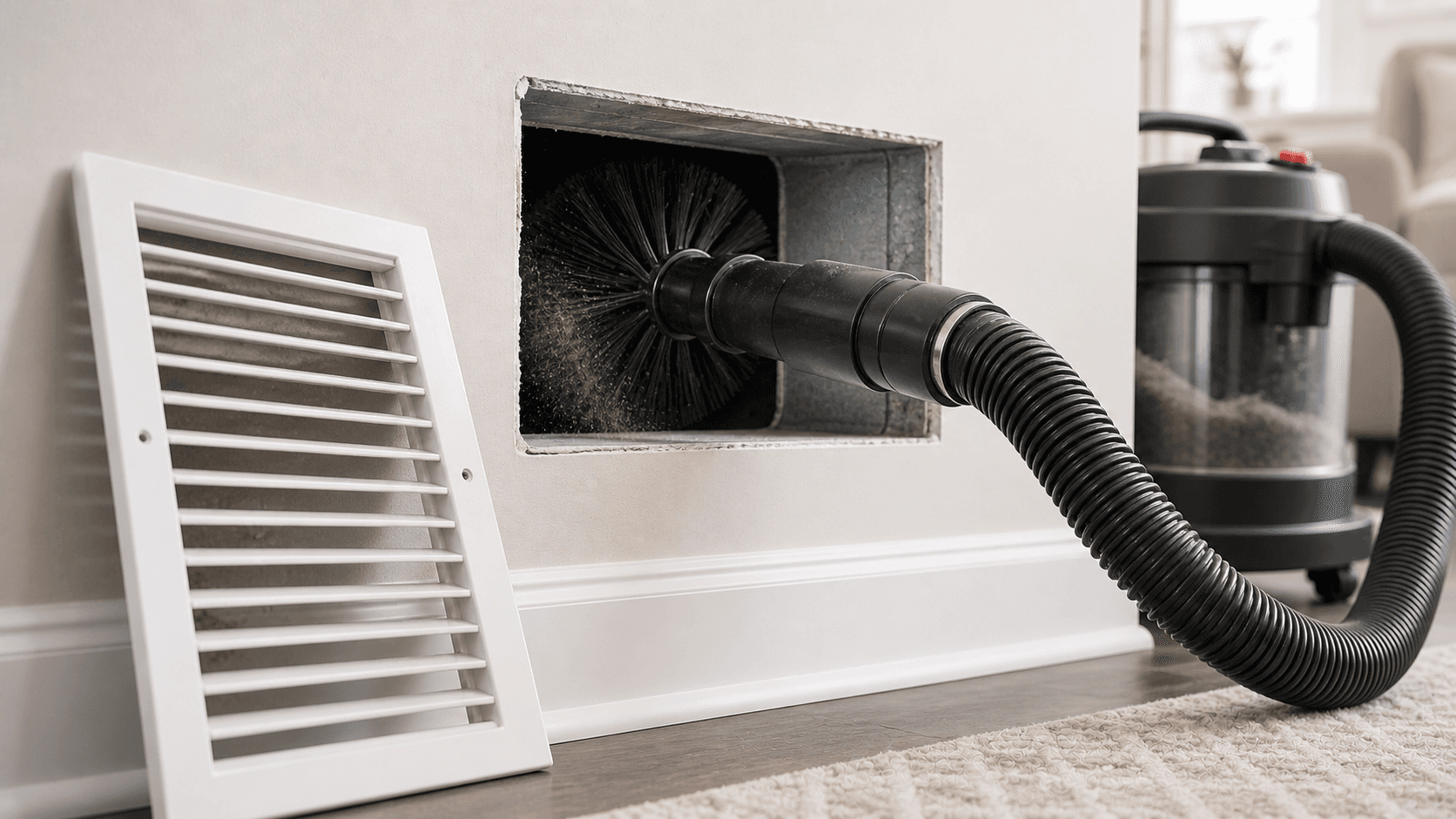 Air duct cleaning equipment at a vent