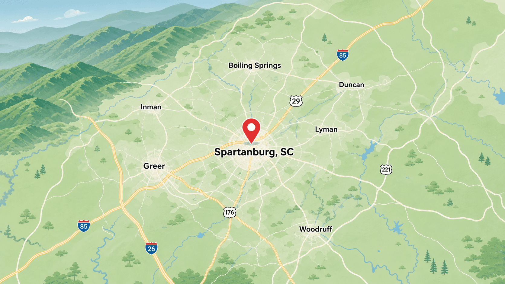 Map of Spartanburg SC appliance repair service area